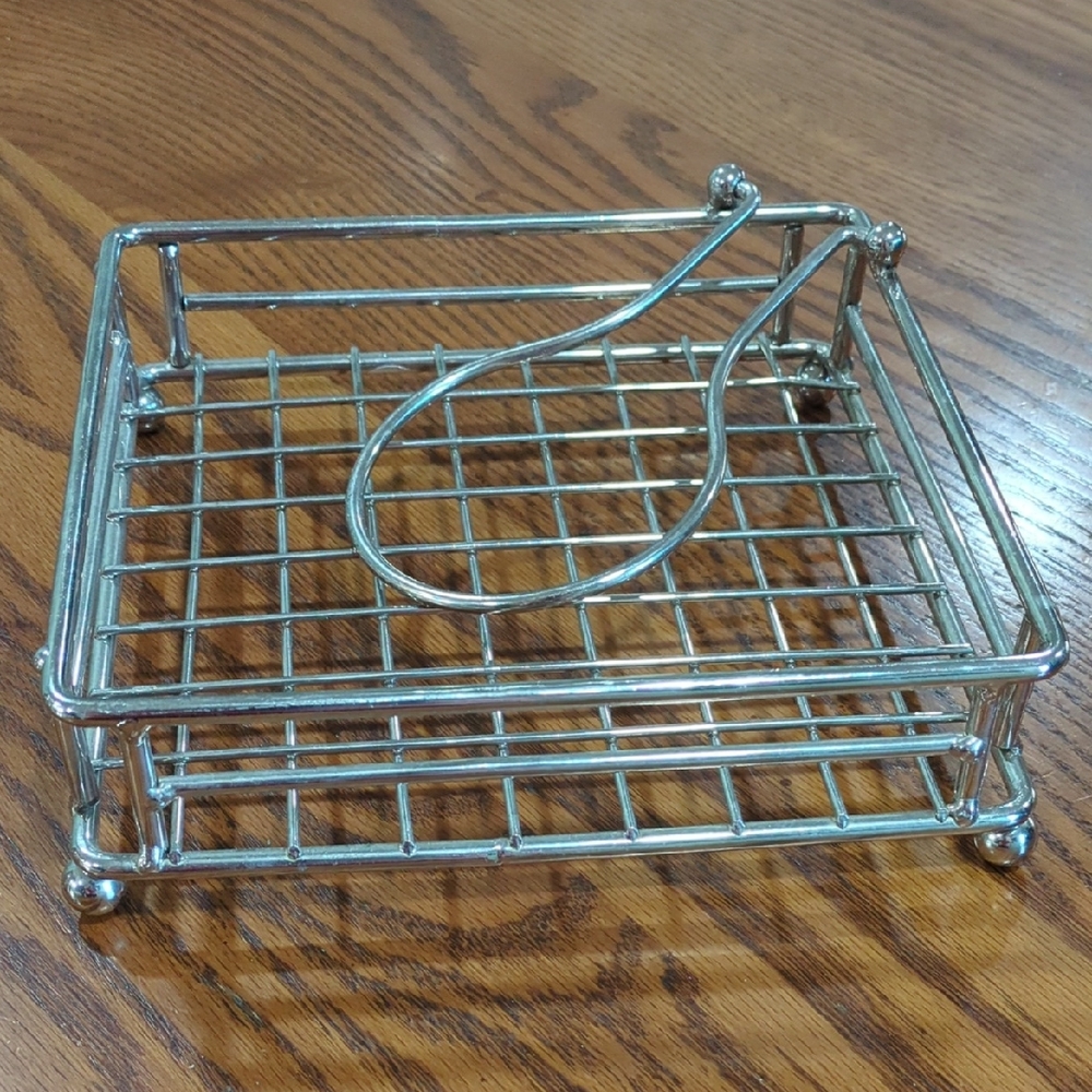 Silver Metal Footed Napkin Holder